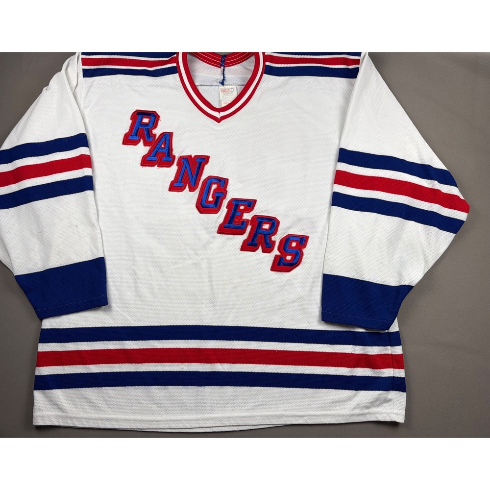 Vintage CCM New York Rangers Hockey Jersey Mens XL White Mesh Number 35 Canada